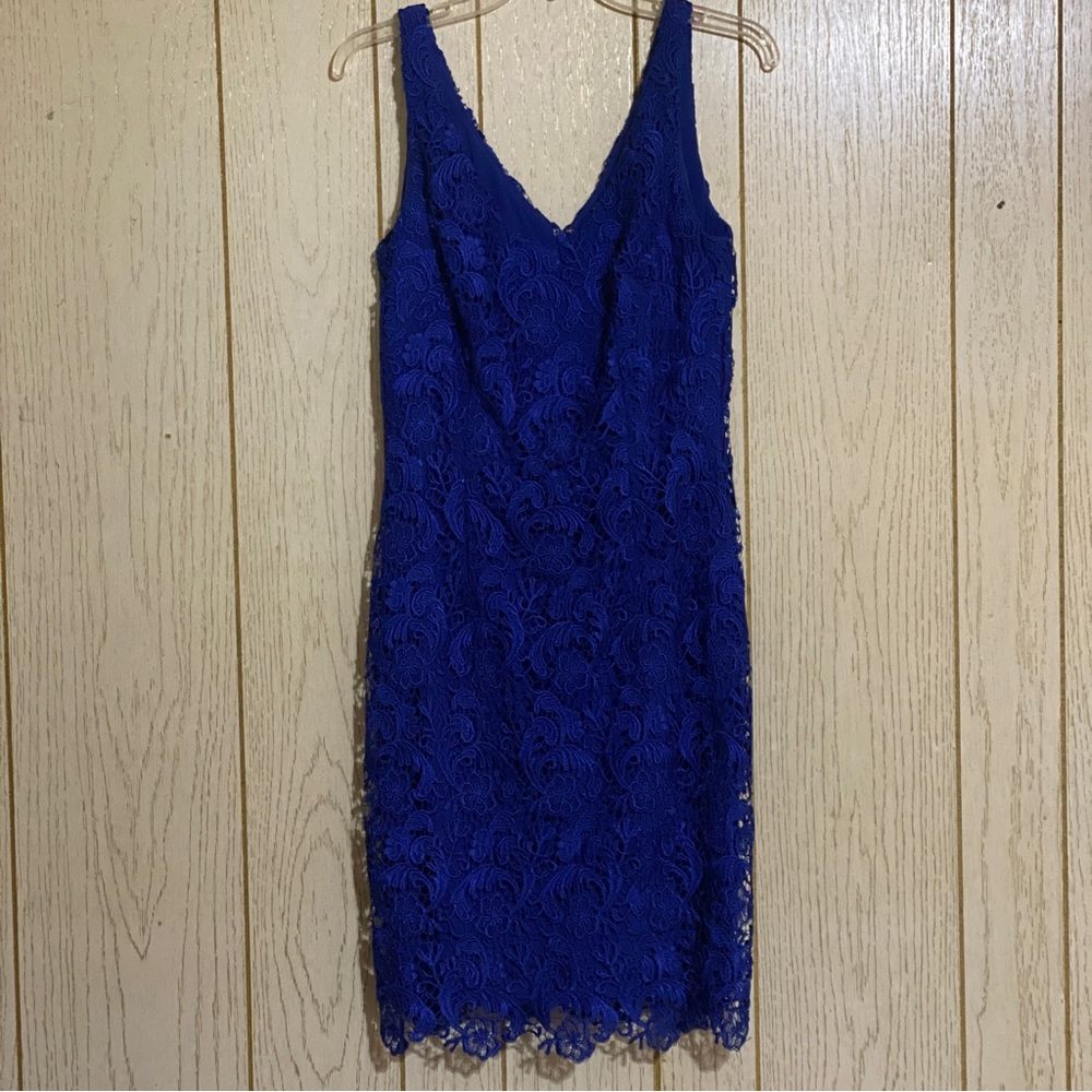 Lauren Ralph Lauren Royal Blue Midi Lined Floral Lace Cocktail Dress